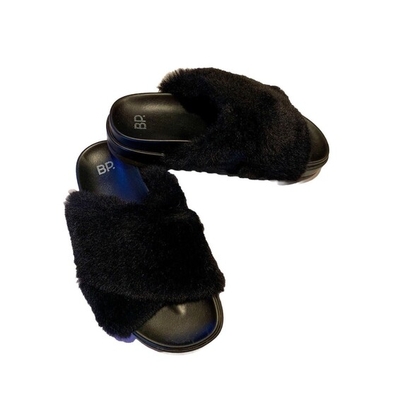 BP Zoe Cross Band Faux Fur Slide Sandals Shoes Nordstrom Furry Cozy Women’s 6M - Picture 2 of 4